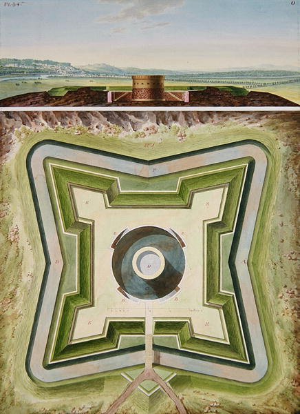Design for a Fortification on the Outskirts of Paris - a General Plan and Perspective View, c.1813 by French School