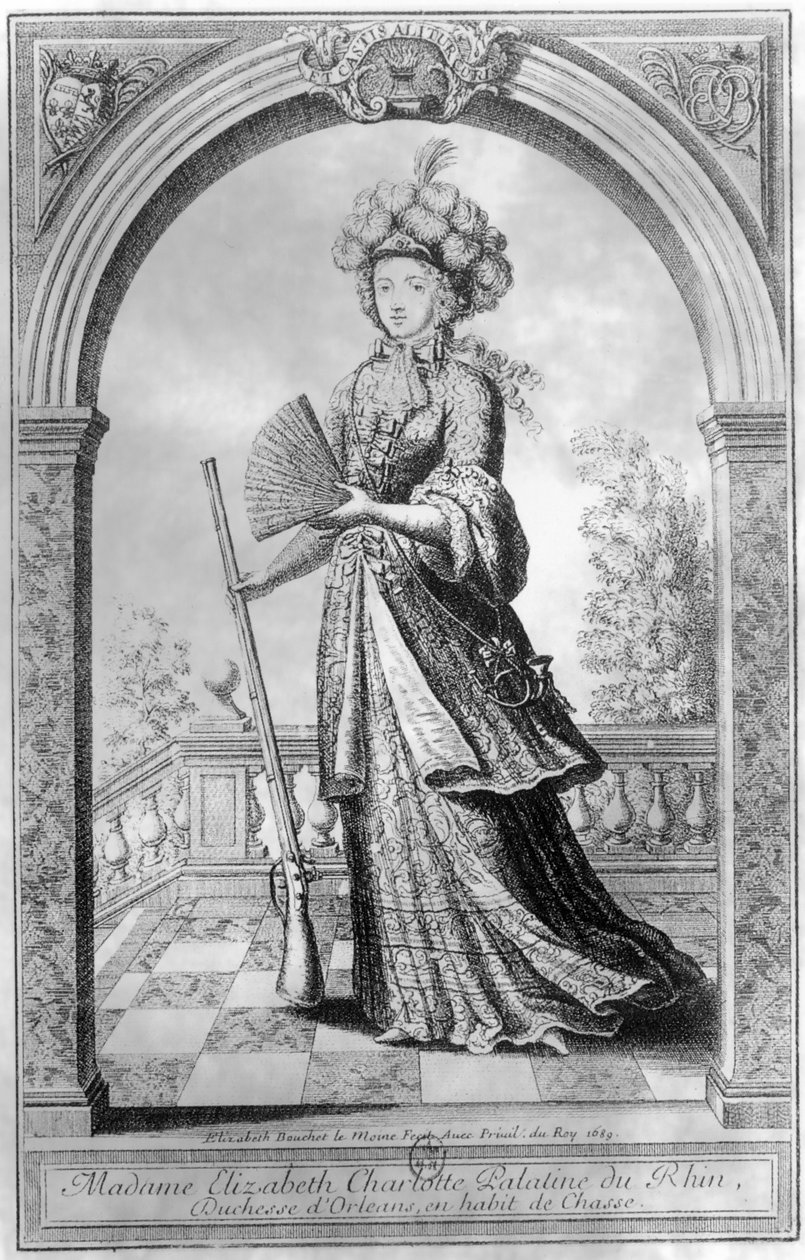 Elizabeth Charlotte of the Palatinate, Duchess of Orleans, in hunting costume by French School