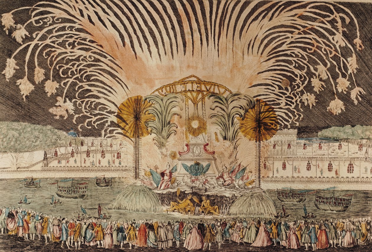 Firework Display in the Place Louis XV on the Occasion of the Dedication of the Equestrian Statue of the King, 20th June 1763 by French School