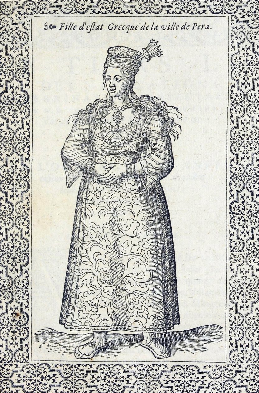 Illustration of a Greek Girl from Pera, from Les Navigations, Peregrinations et Voyages, by Nicolas de Nicolay, before 1576 by French School