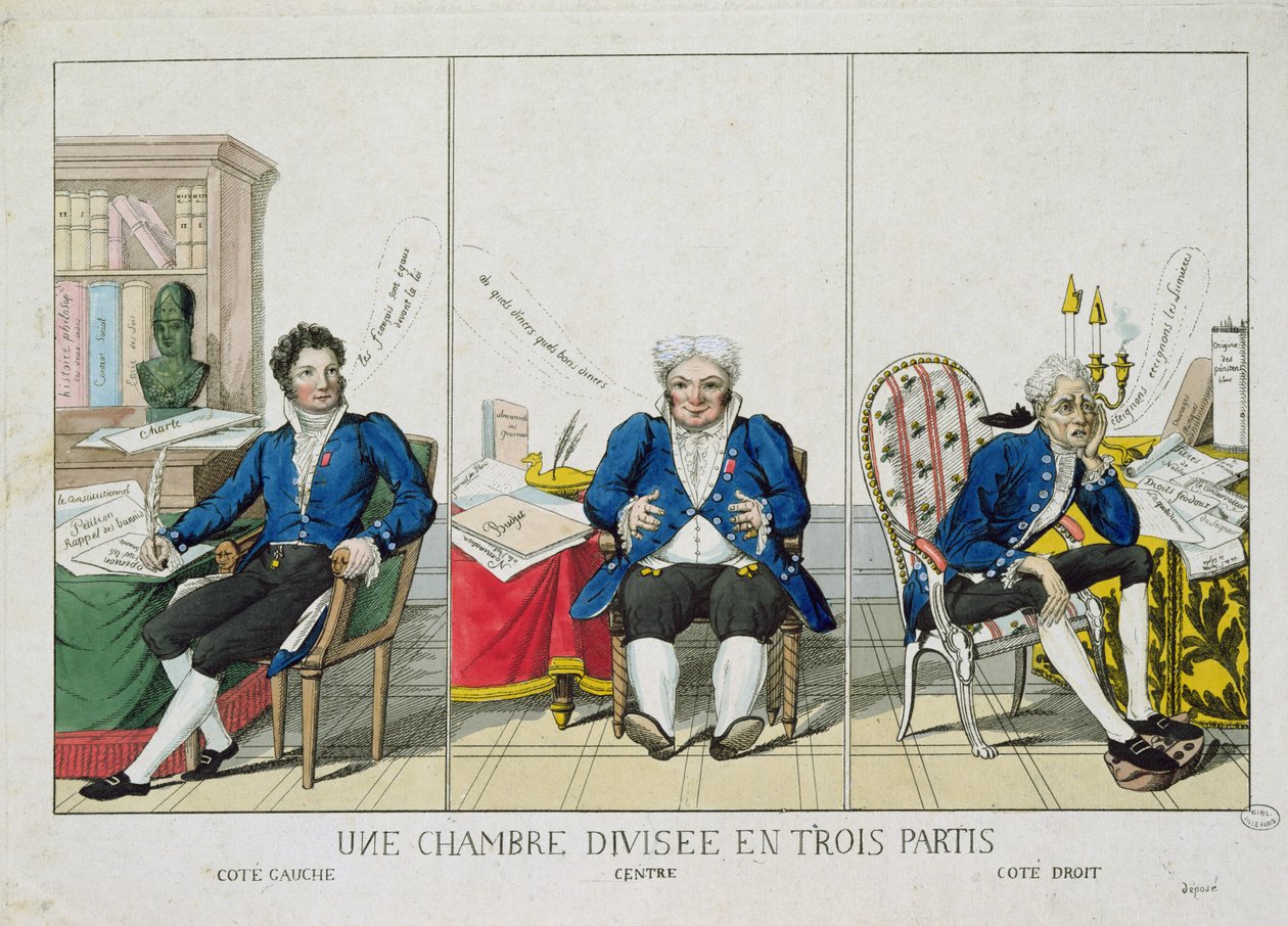 La Chambre Divisee en Trois Partis, caricature of the National Assembly, 1819 by French School