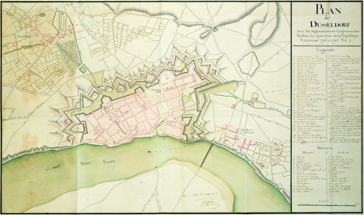 Map of Dusseldorf, 1797 by French School