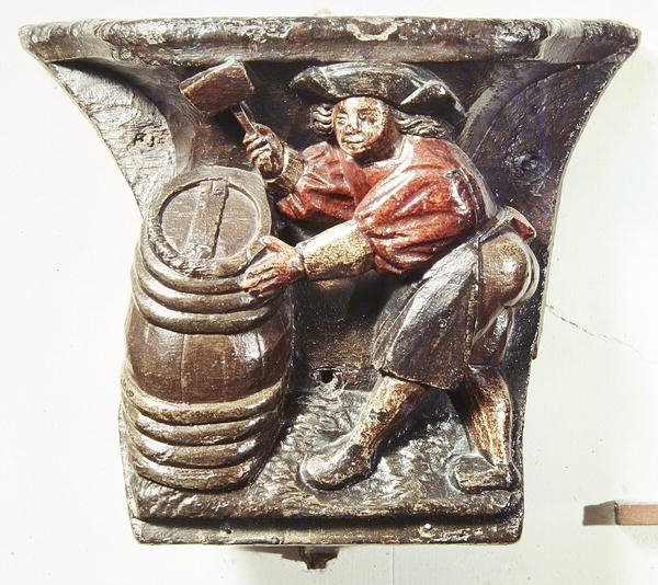 Misericord from a Choir Stall Depicting a Man Hammering a Barrel, from the Church of Saint-Etienne des Tonneliers, Rouen by French School