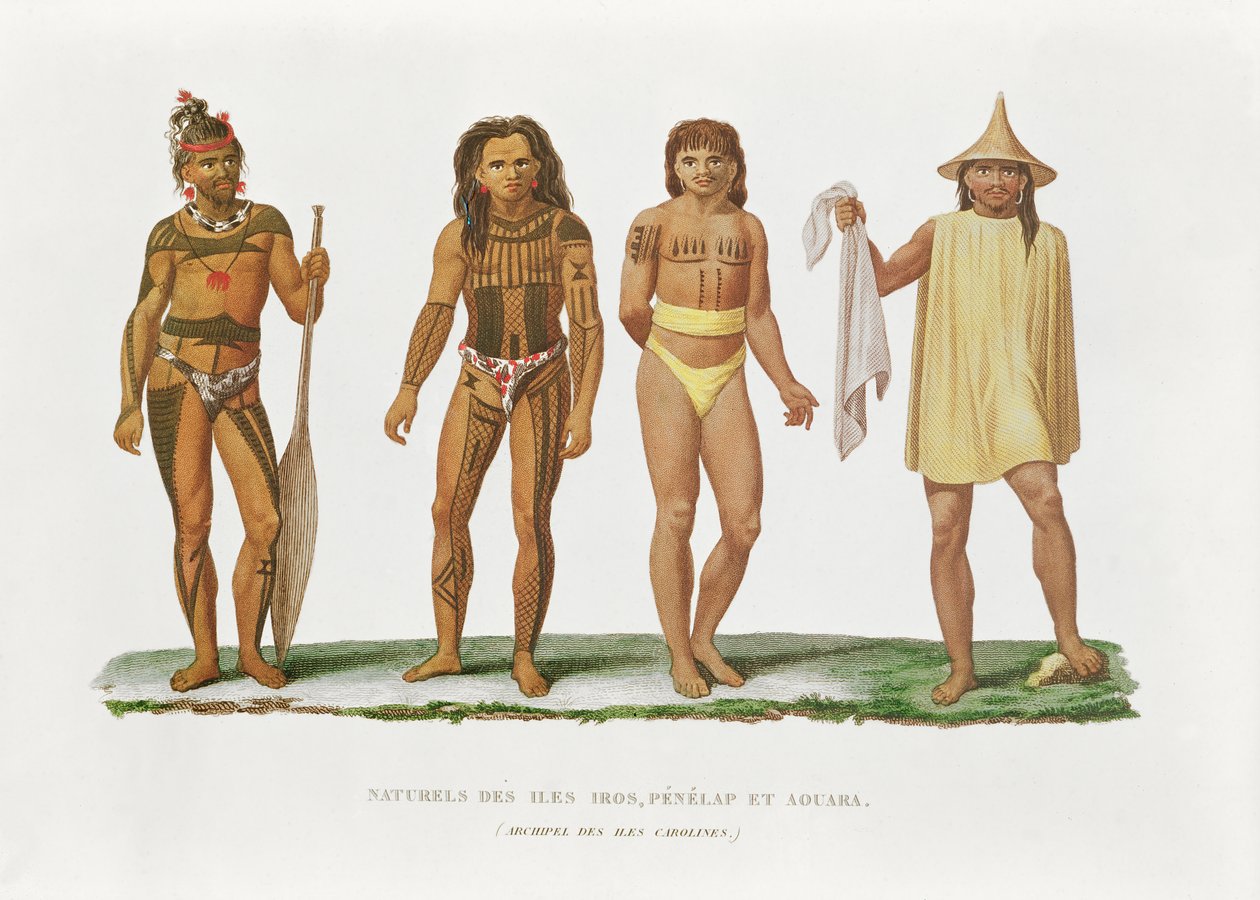 Natives of the islands of Iros, Penelap and Aouara in the Caroline Islands archipelago  by French School