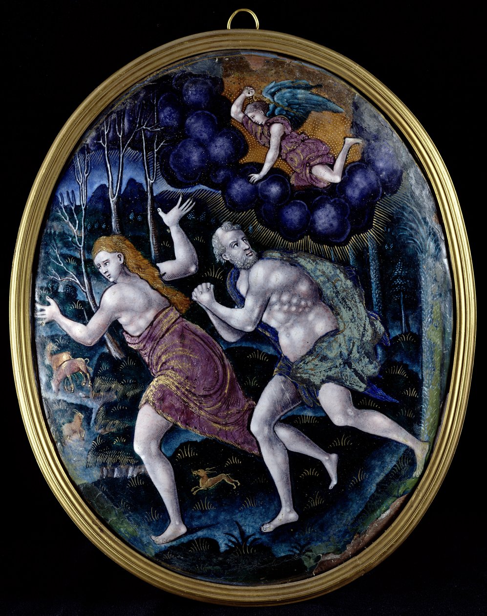 Oval plaque depicting Adam and Eve Expelled from Paradise, Limousin by French School