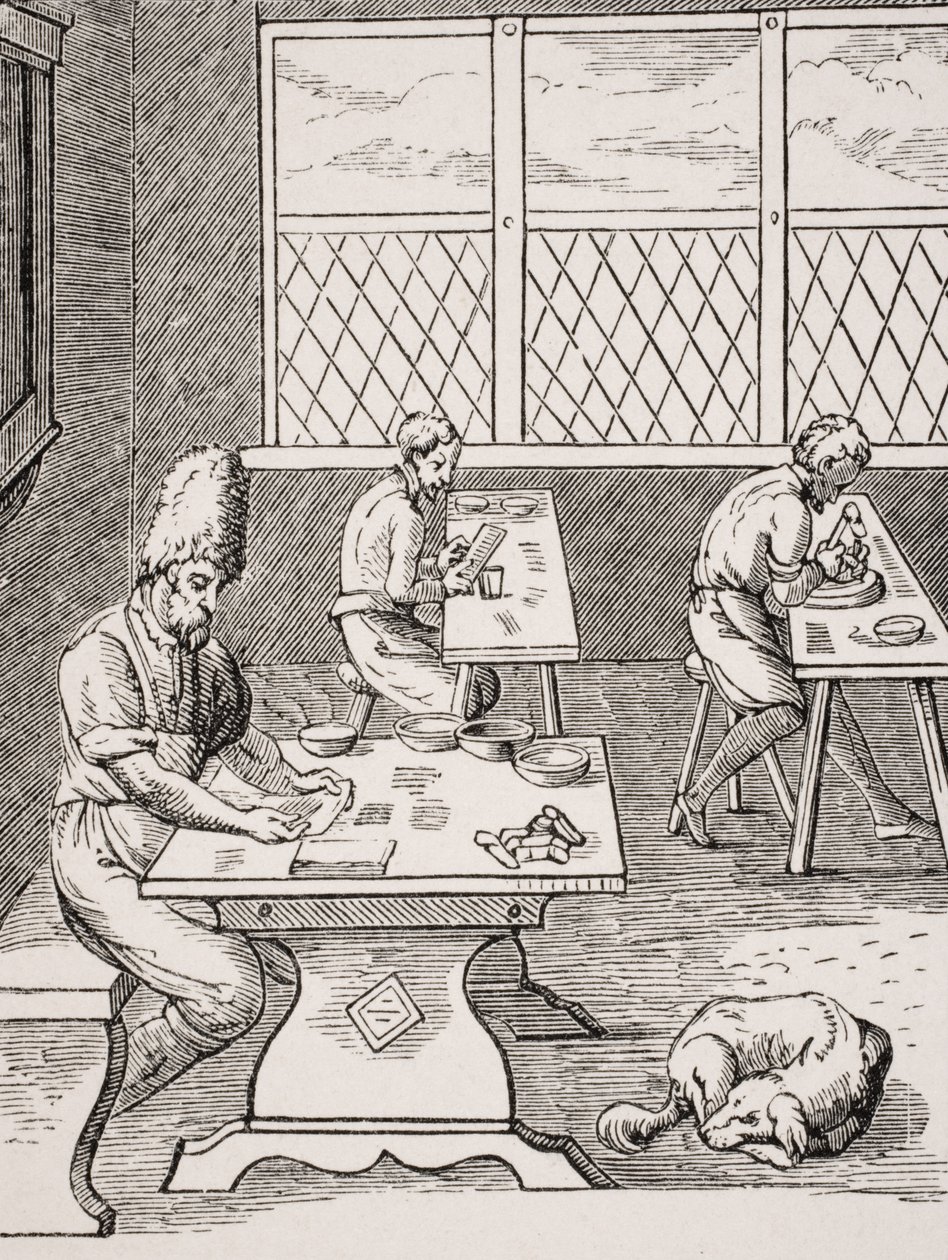 Pin and Needle Maker, reproduction of a woodcut by Jost Amman from 