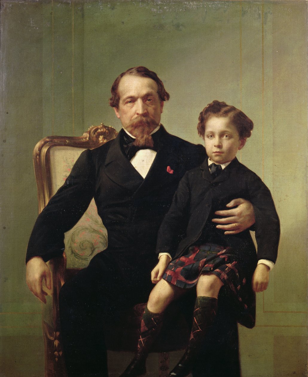 Portrait of the Emperor Louis-Napoleon Bonaparte (1808-73) and his son, Prince Napoleon Eugene Louis Jean Joseph Bonaparte (1856-79) by French School