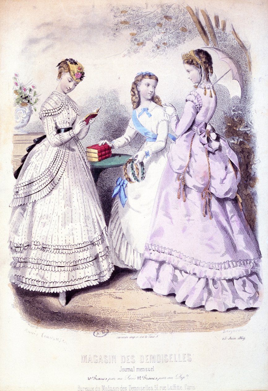 School Girls After the Prize-Giving Ceremony, Fashion Plate Advertising the Magasin des Demoiselles, 1869 by French School