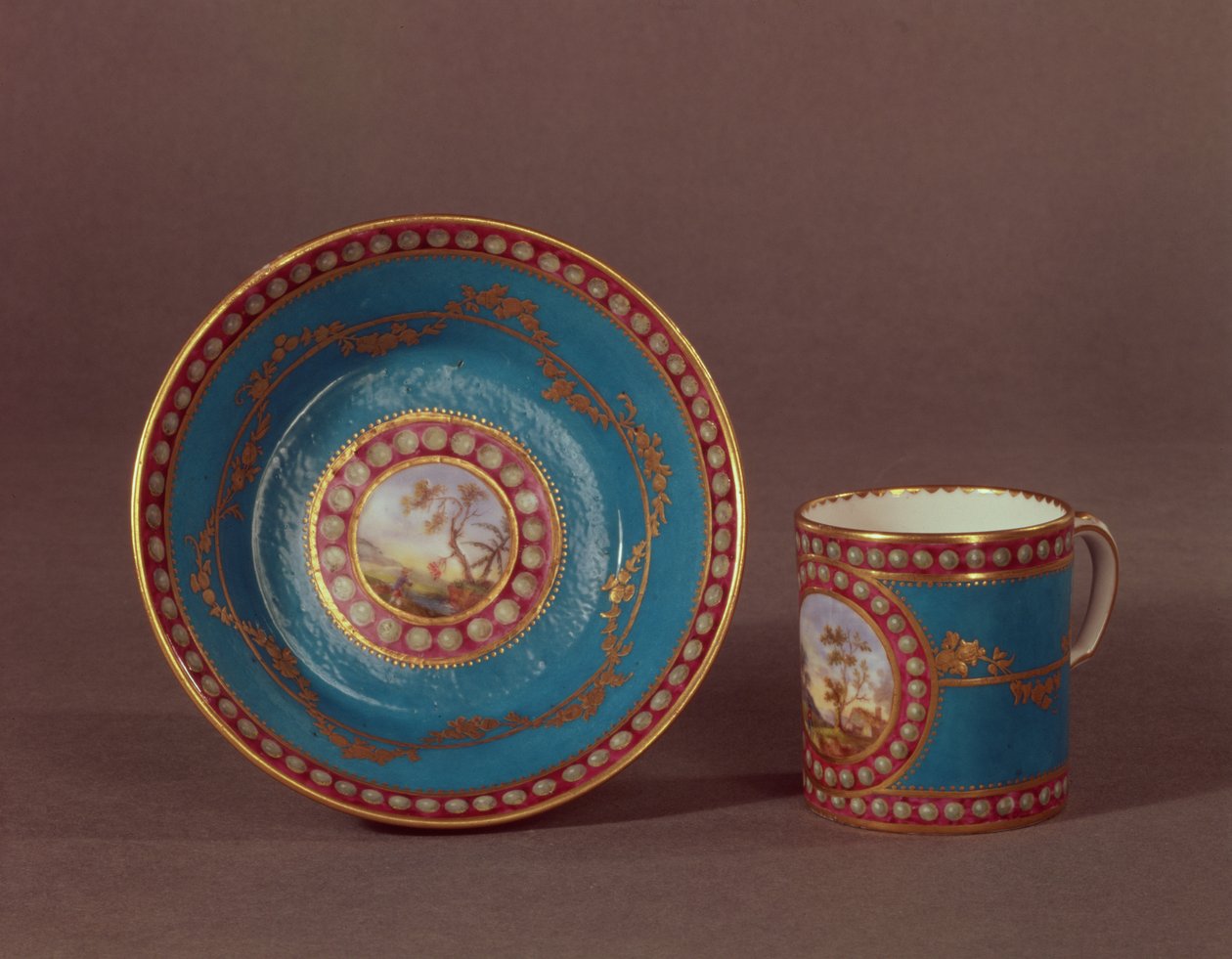 Sevres bleu celeste coffee cup and saucer, c.1780 by French School