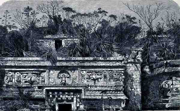 Temple Building to the East of the Nunnery at Chichen Itza, from The Ancient Cities of the New World, by Claude-Joseph-Desire Charnay, pub. 1887 by French School