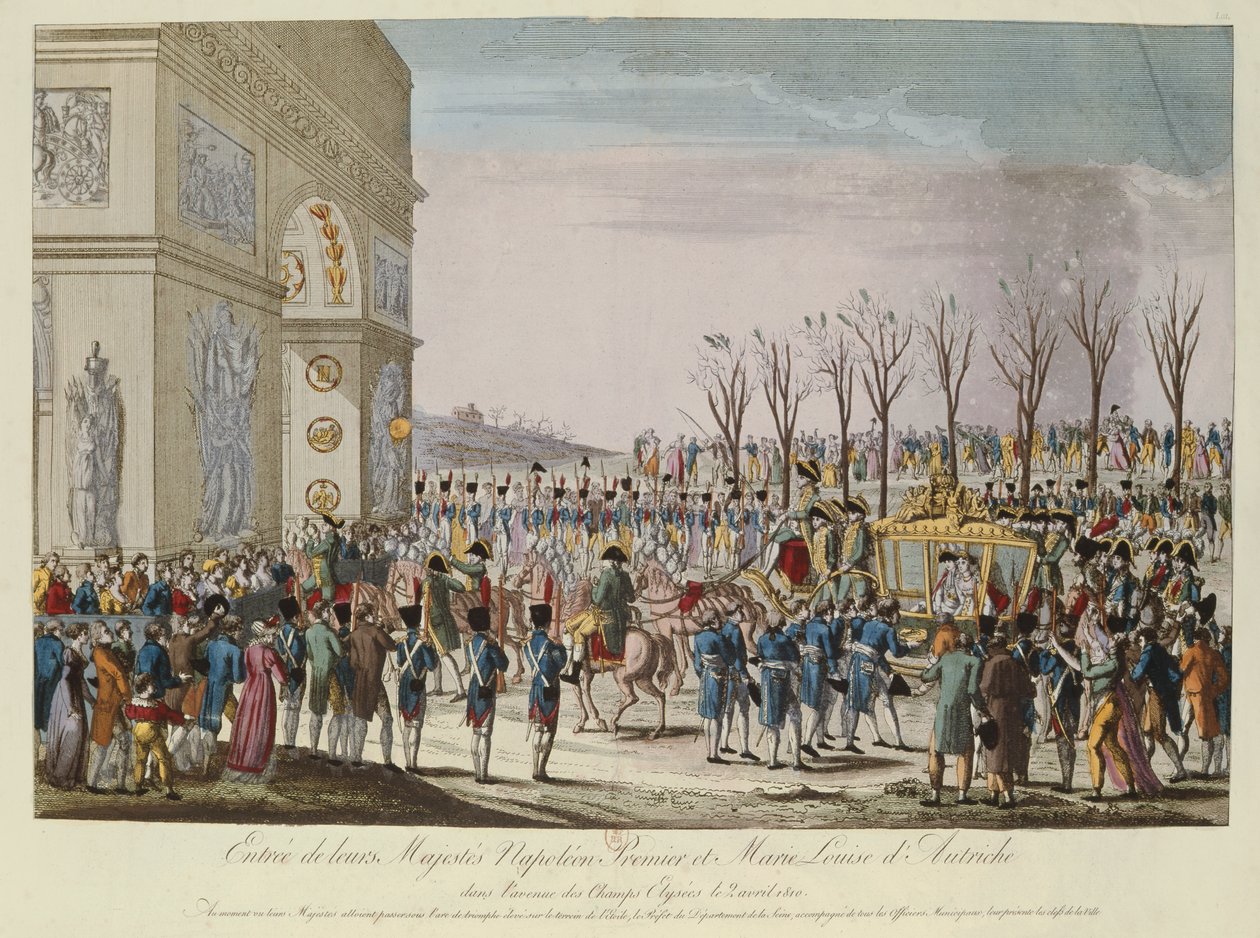 The Entrance of Emperor Napoleon I and Empress Marie Louise of Austria onto the Champs-Elysees, 2nd April 1810 by French School