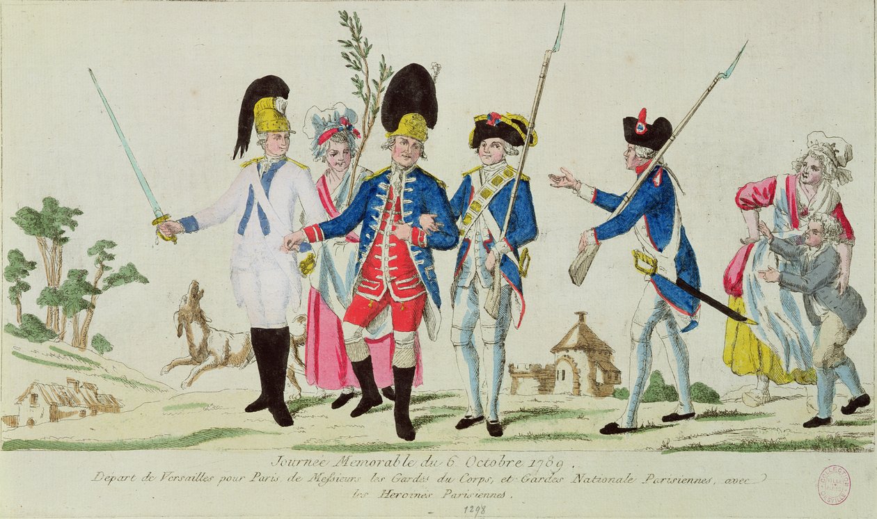 The Memorable Day of 6 October 1789, leaving Versailles for Paris: the Gardes du Corps, the Parisian National Guard and Parisian heroines by French School