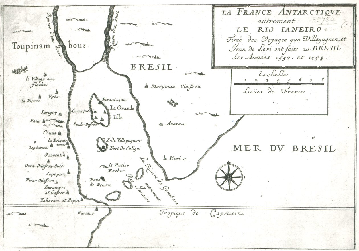 The Rio Ianeiro, from the Travels of Villegagnon and Jean le Leri in Brazil 1557-1558 by French School