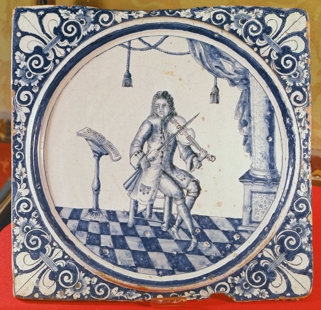 Tile Depicting a Violinist, from Rouen, 1706 by French School