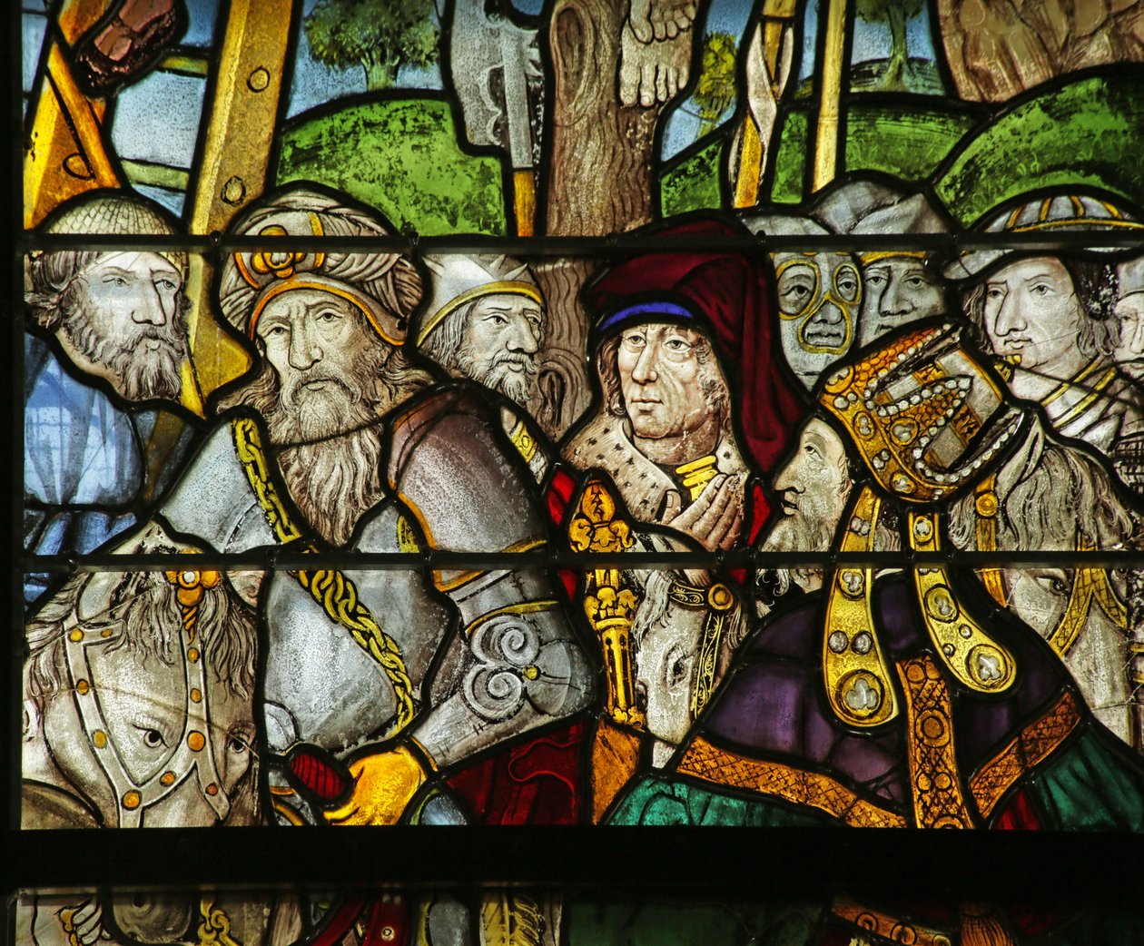 Window depicting soldiers, priests, noblemen at the Crucifixion (detail) by French School
