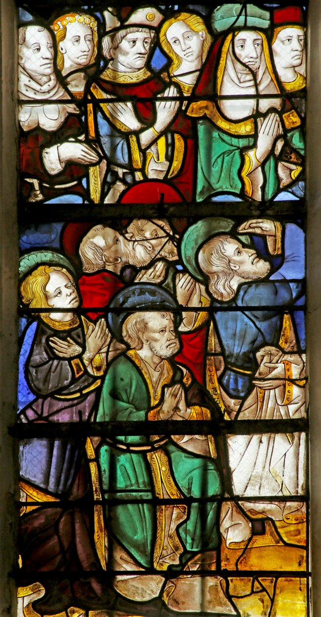 Window depicting the Apostles and others at the Second Coming of Christ ...