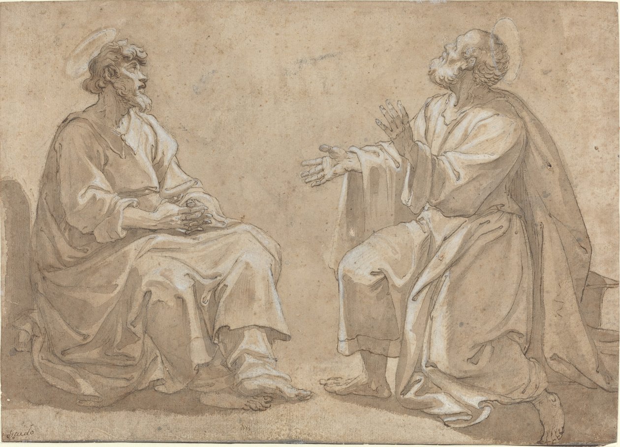 Two Seated Saints by French 17th Century