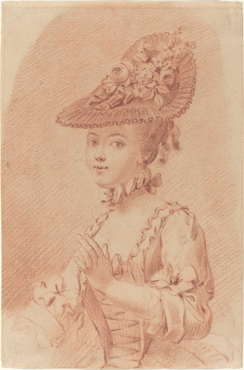 A Young Girl Wearing a Flowered Hat by French 18th Century