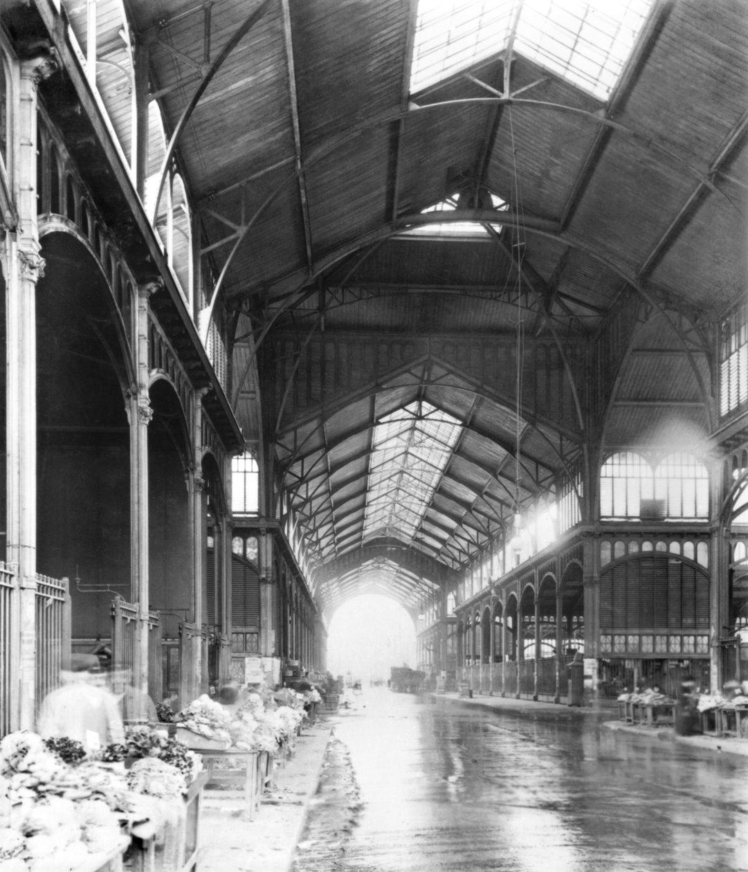 A Covered Aisle of Les Halles Central Market, Paris, c.1900 by French Photographer