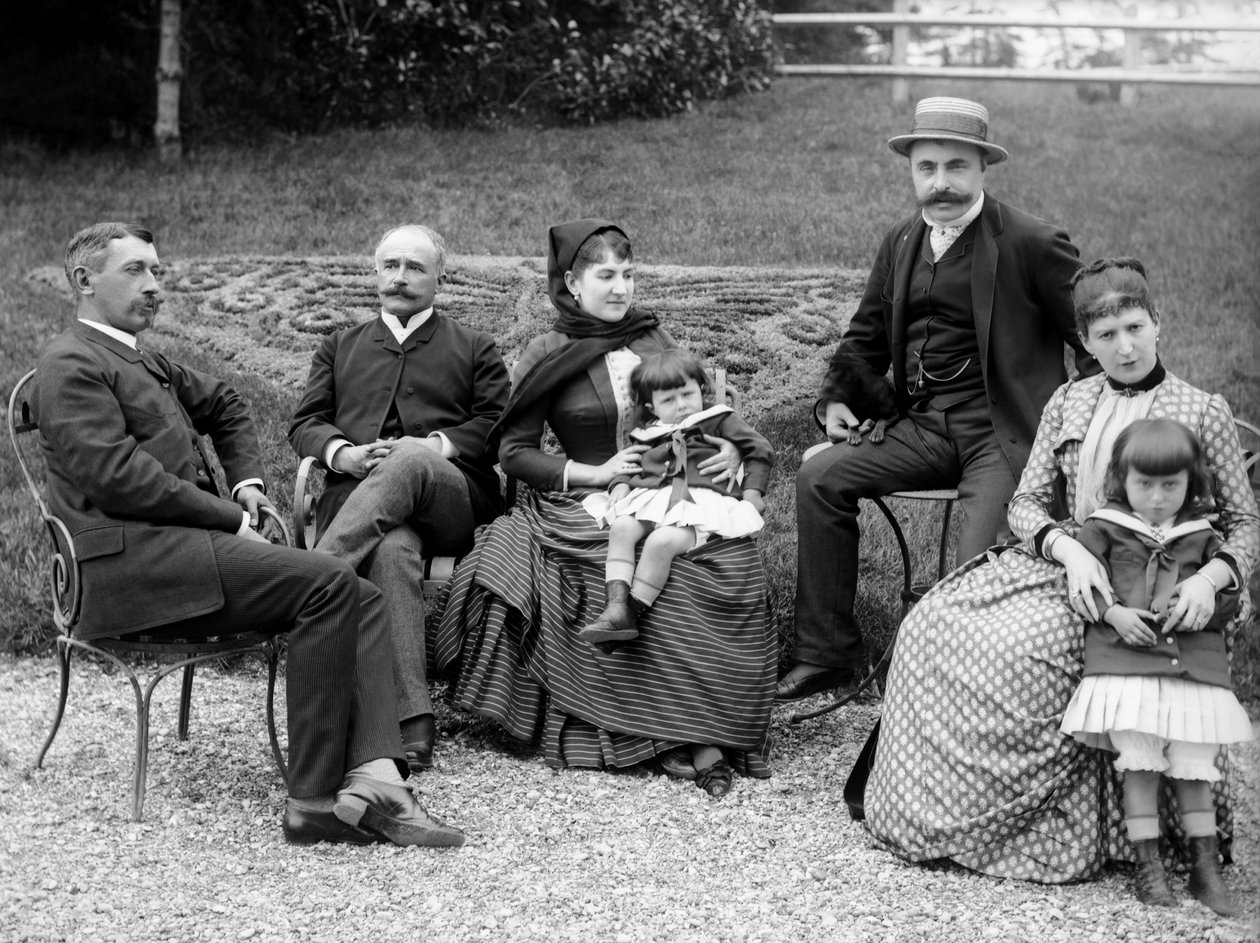 Family of urban dwellers, posing in their garden, near Bourmont in Haute-Marne, circa 1880. Photography. Ducos Collection. by French Photographer