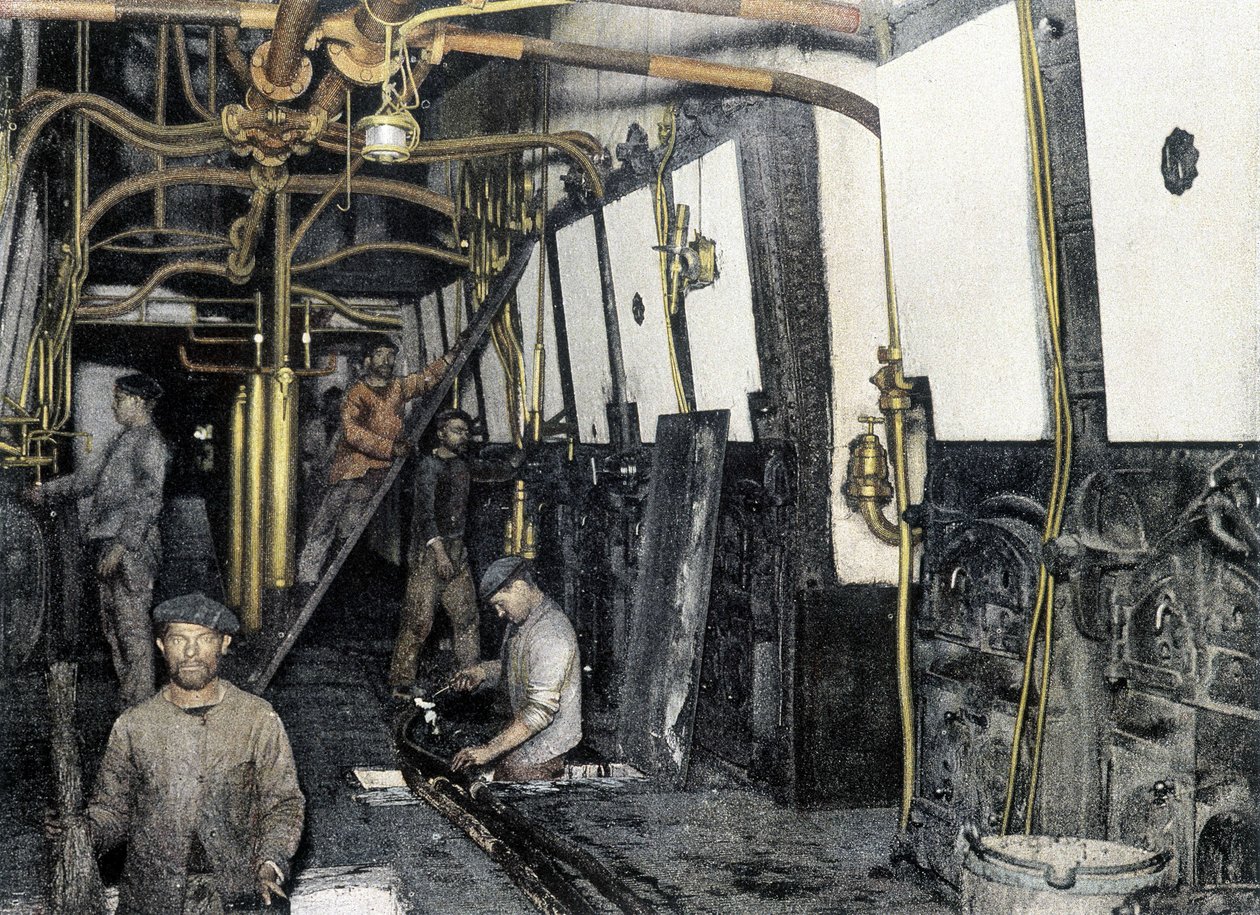 French Navy, late 19th century: Cleaning of holds and boiler rooms by French Photographer