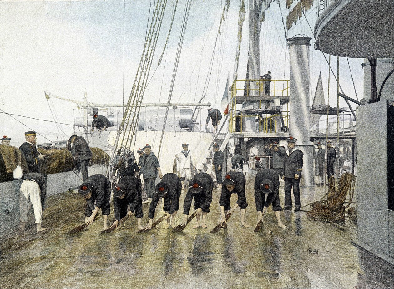 French Navy, late 19th century: Washing the deck by French Photographer