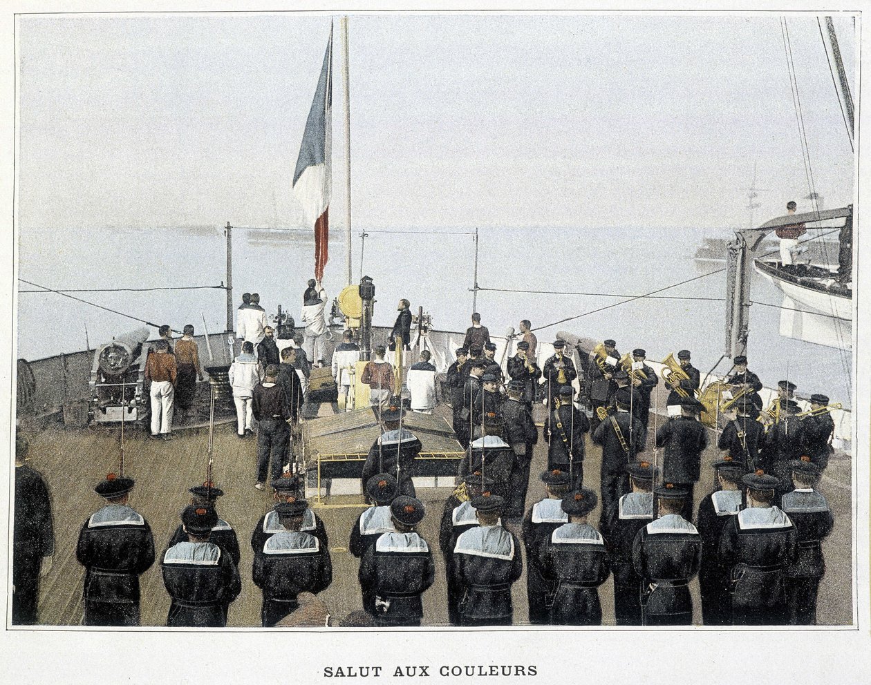 French navy, late nineteenth century: salute to colors by French Photographer