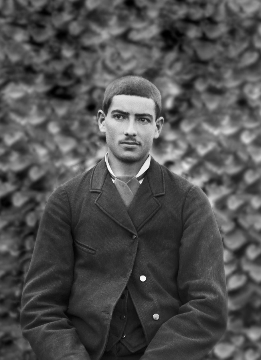 Portrait of a young man, in the garden of the Abbey of Septfontaines, near Bourmont en Haute Marne. Photography late 19th century. Ducos Collection. by French Photographer