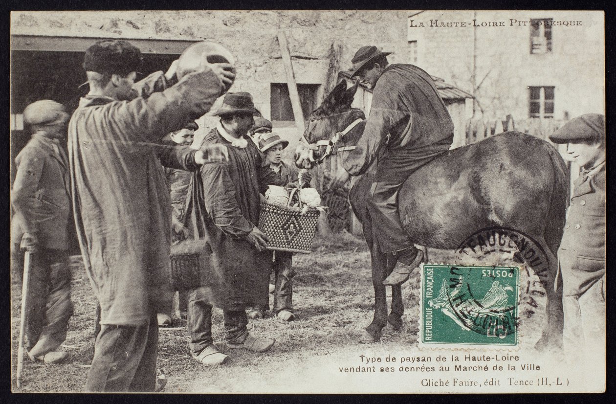 Farmer in the Haute-Loire Selling Food at the Market, c.1900 by French Photographer