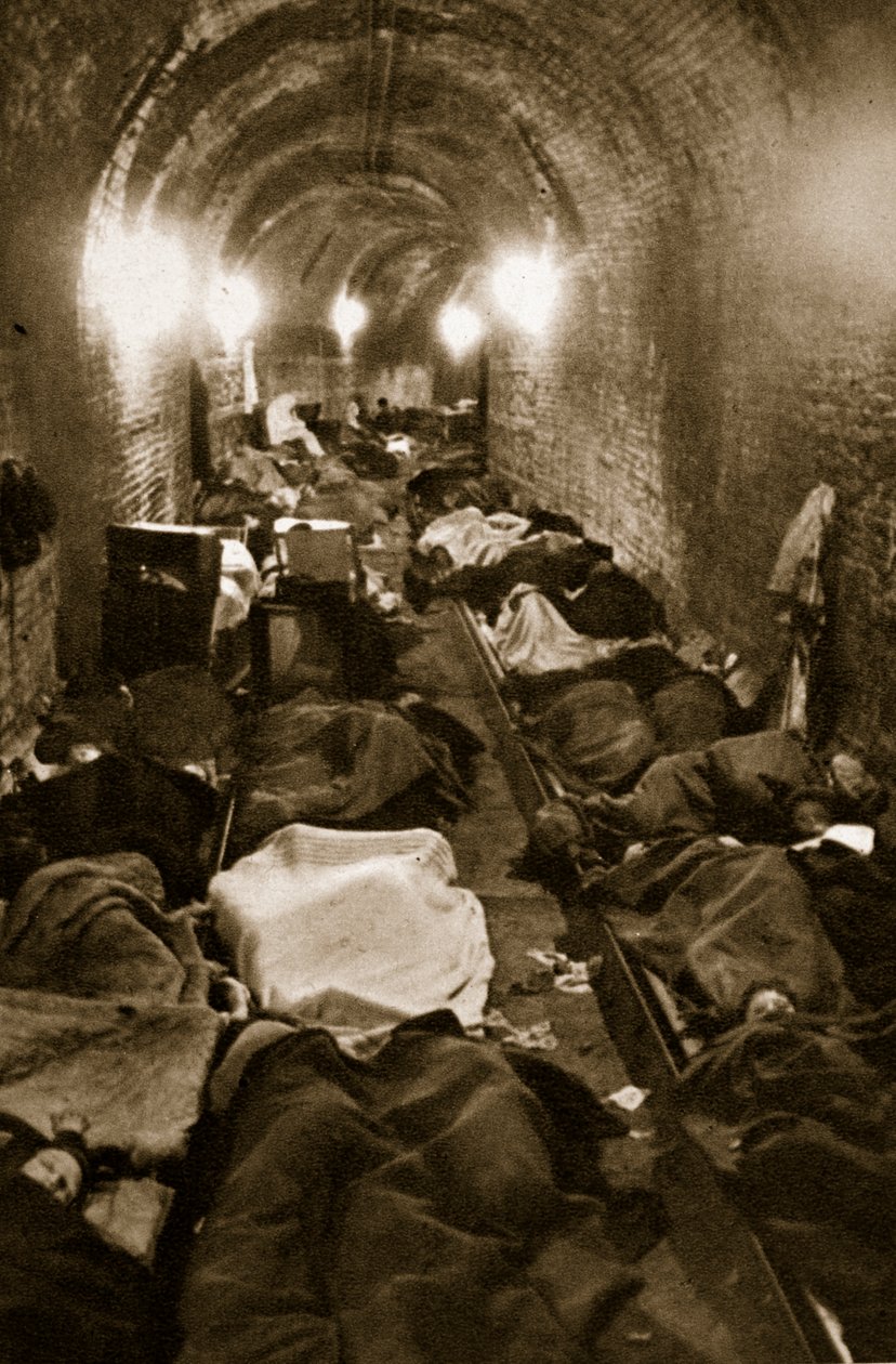 Residents of Le Havre seek refuge in the train tunnels, September 1940 by French Photographer
