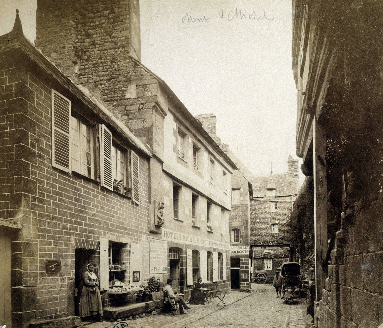 The hotel and the Poulard Inn at the entrance of Mont-Saint-Michel, late 19th century by French Photographer