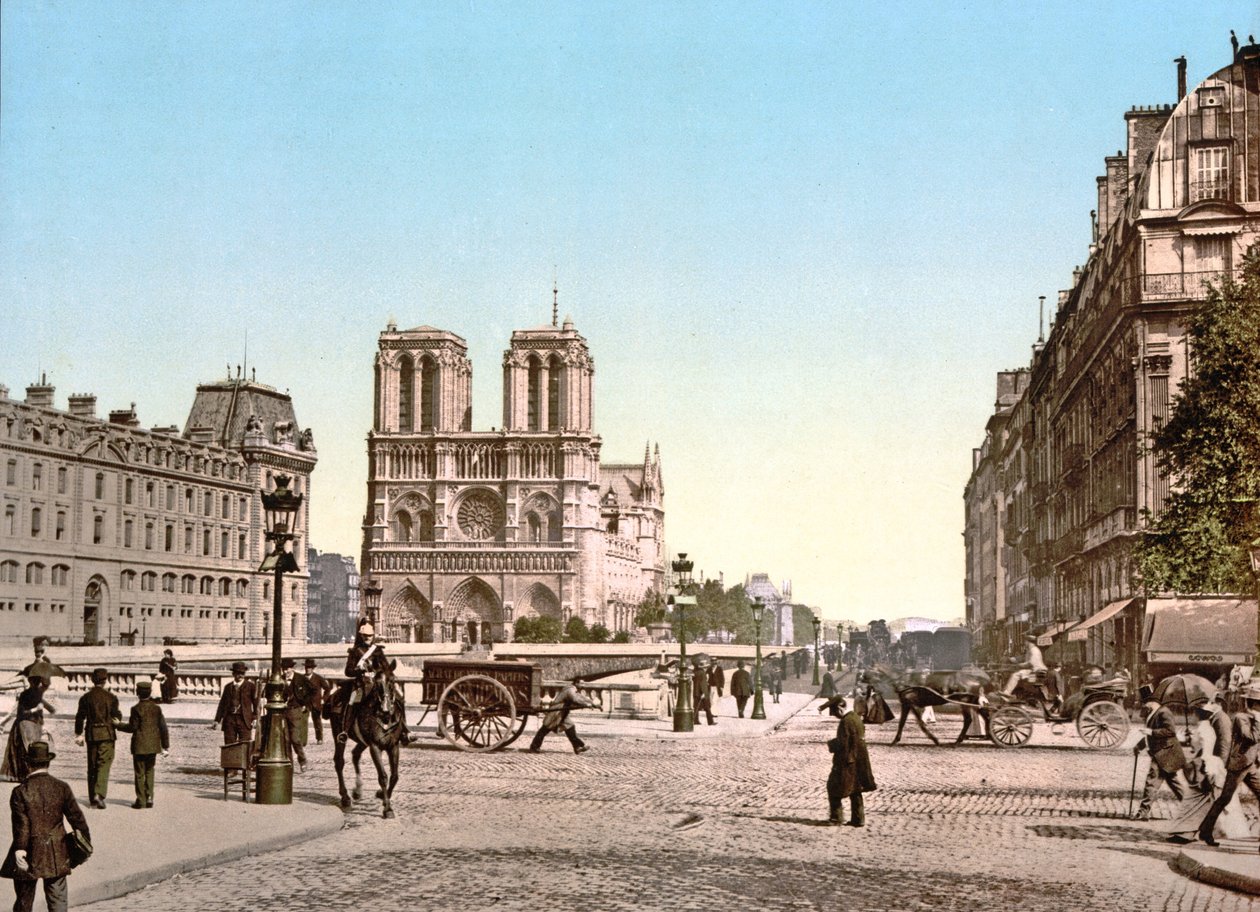 Western Façade of Notre Dame, and Pont St. Michel, Paris by French Photographer