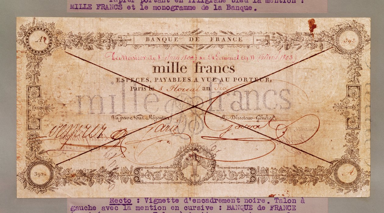 1000 Francs Banknote from 8 Floreal, An X (28th April 1802) by French School