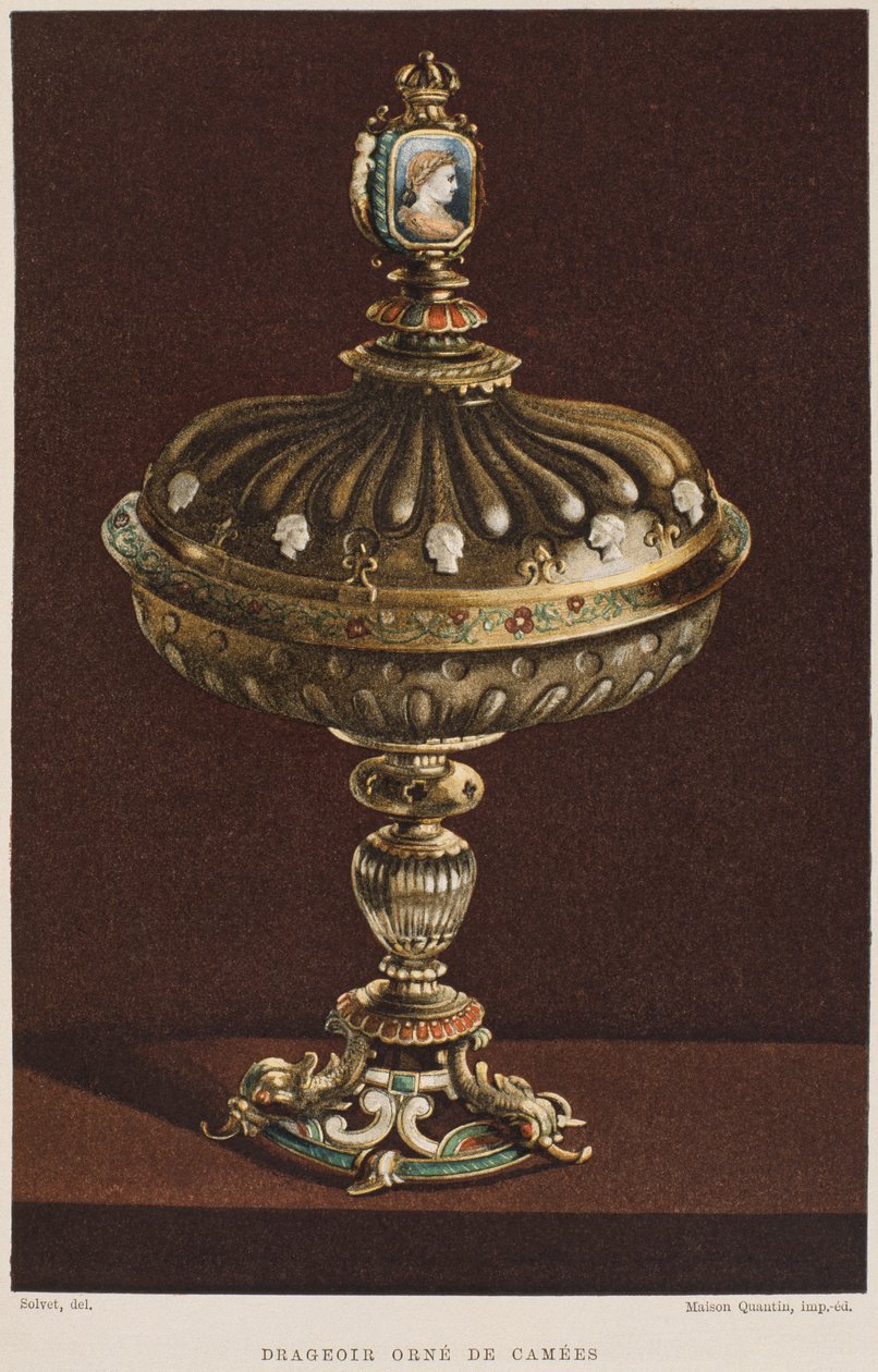 17th Century Sweet Jar with Cameos (from Dictionnaire de Lameublement et de la Decoration by Henry Havard, Volume 2, Plate 11) by French School