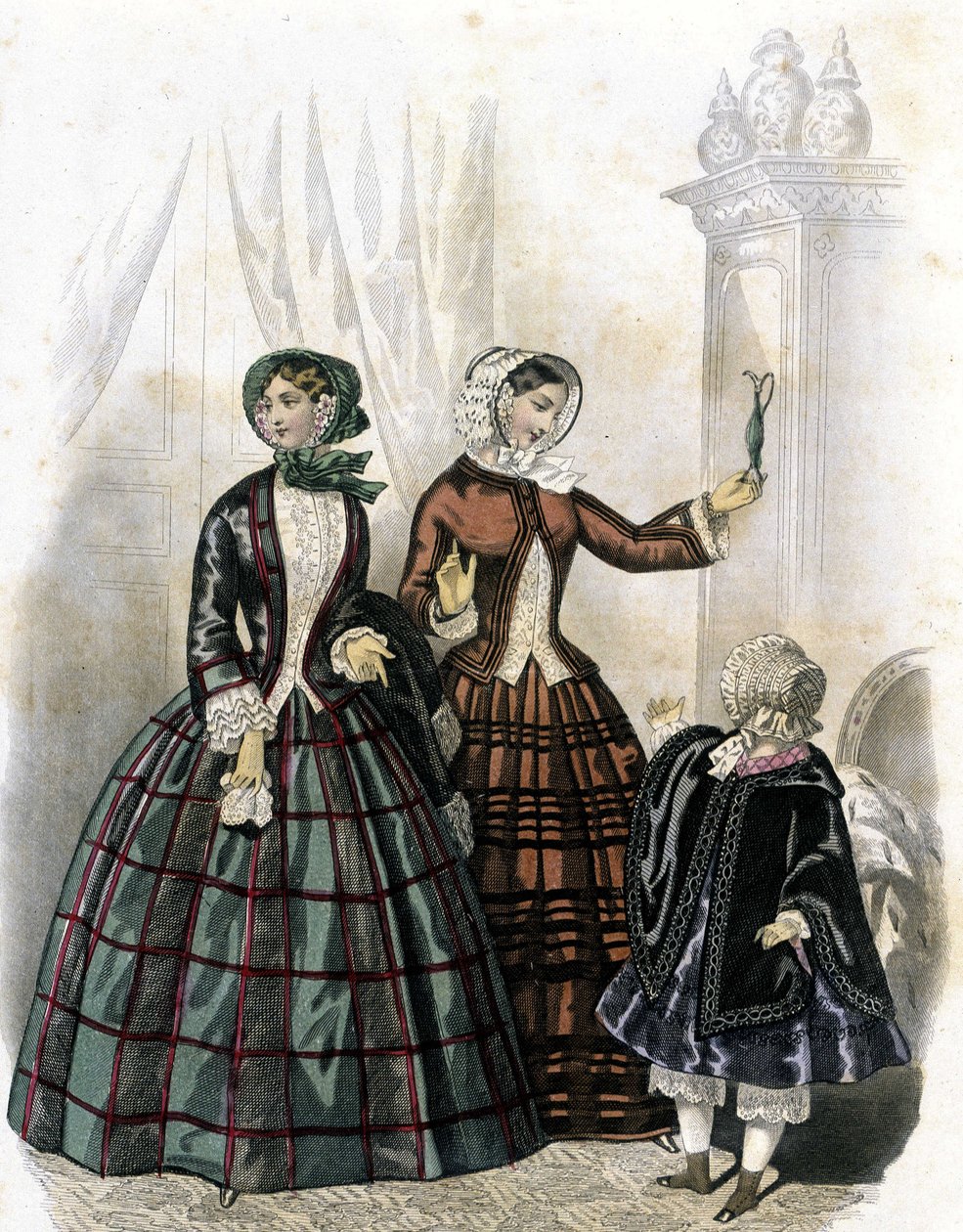 2 women with a girl - in “Journal des Demoiselles” 1852 by French School