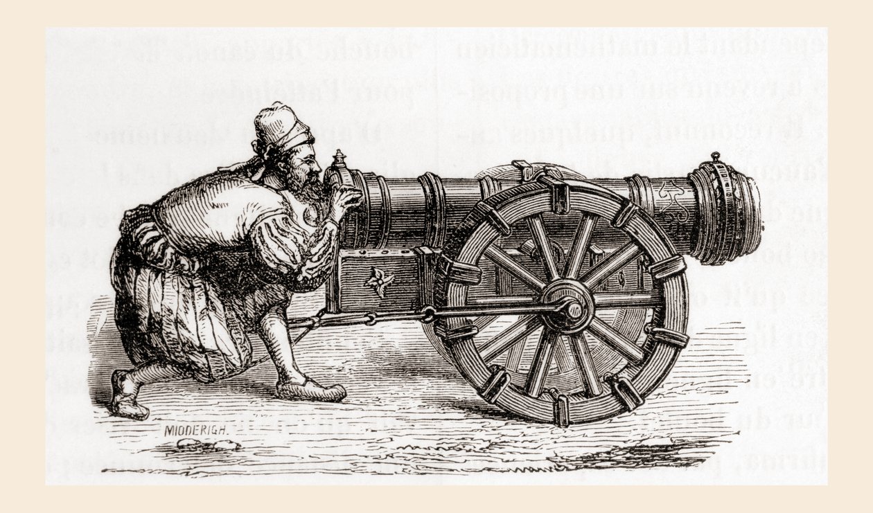 A 16th century breech loading German cannon, from Les Merveilles de la Science, published c.1870 by French School