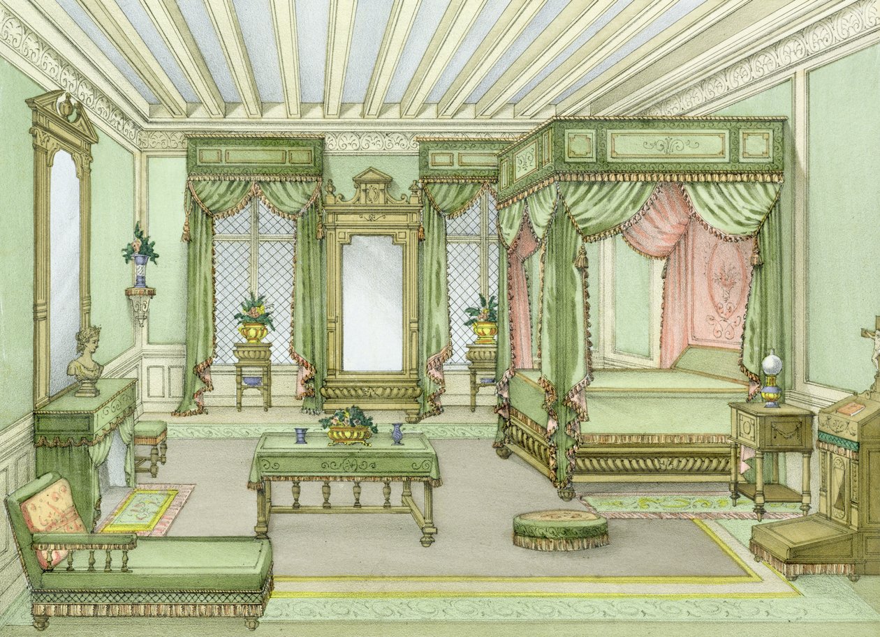 A Bedroom Interior in Henri II Style by French School