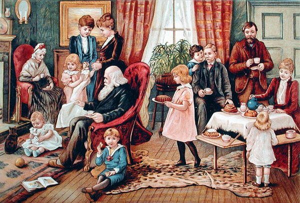 A Family Taking Tea, c.1900 by French School