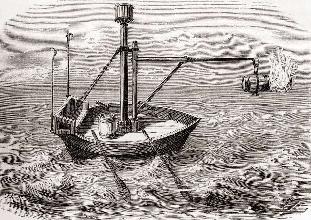 A Greek fire ship, after a drawing in a 13th century Latin manuscript, from Les Merveilles de la Science, published c.1870 (engraving) by French School