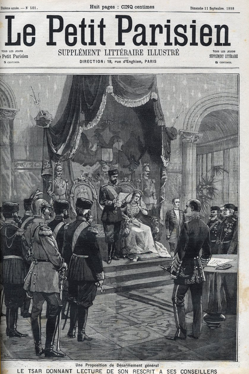 A Proposal for General Disarmament - Tsar Nicholas II reading his recript to his advisers by French School