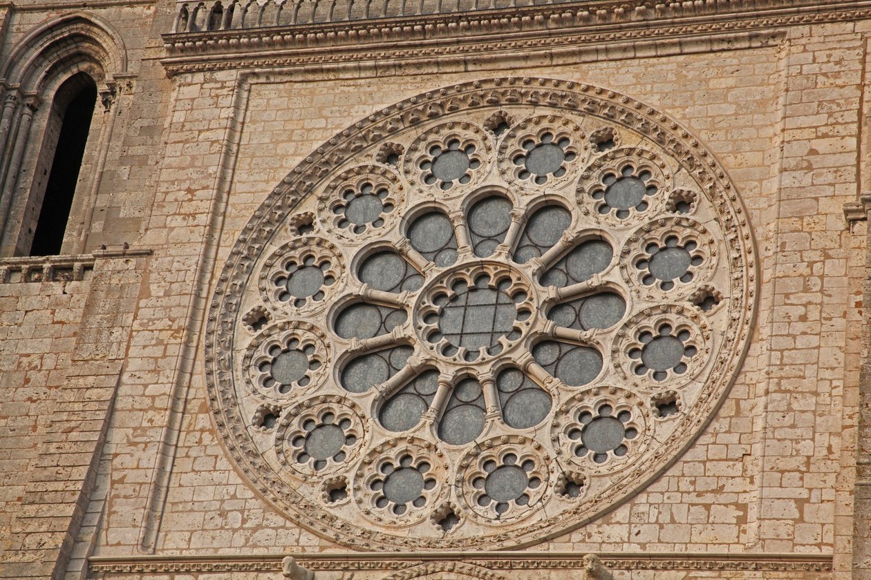An exterior view of the west rose window by French School