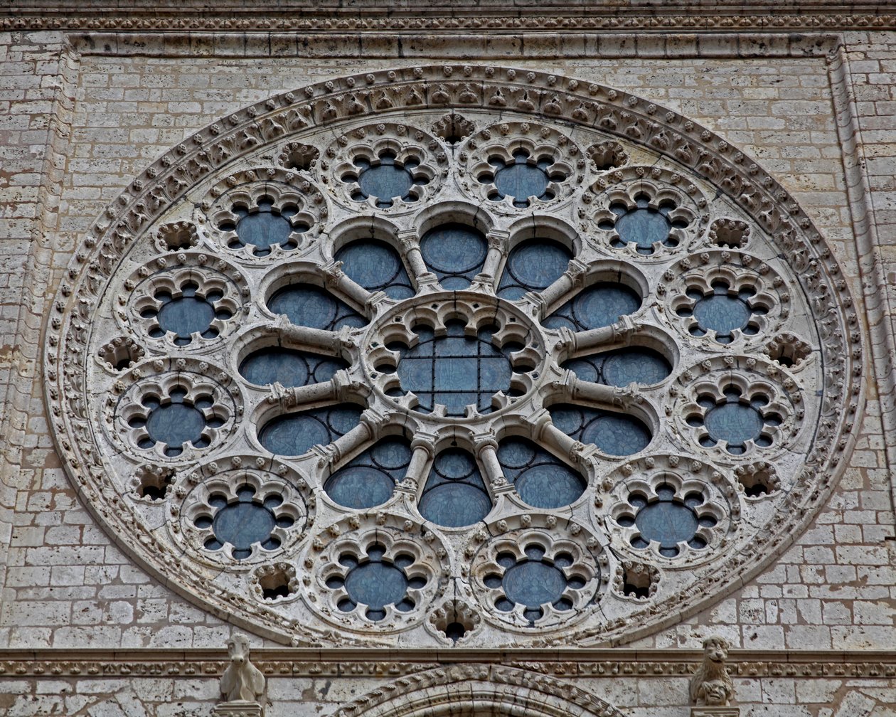 An exterior view of the west rose window by French School
