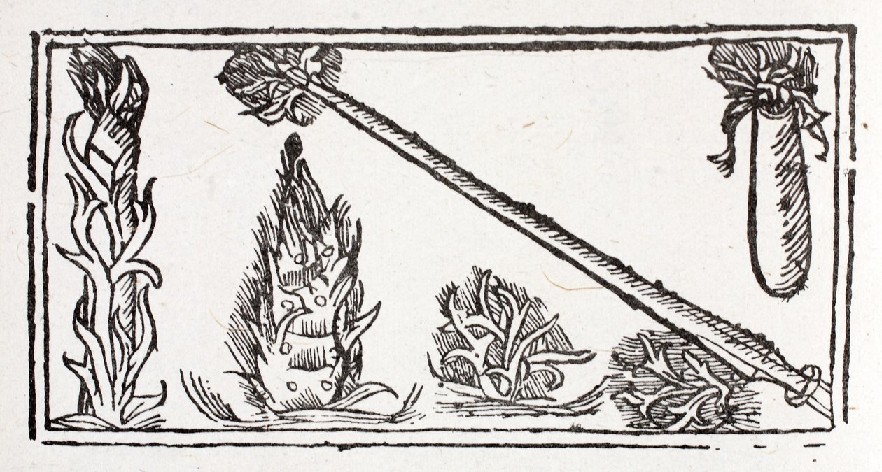 A Flaming Lance, a Rising Flame and Fiery Sparks by French School