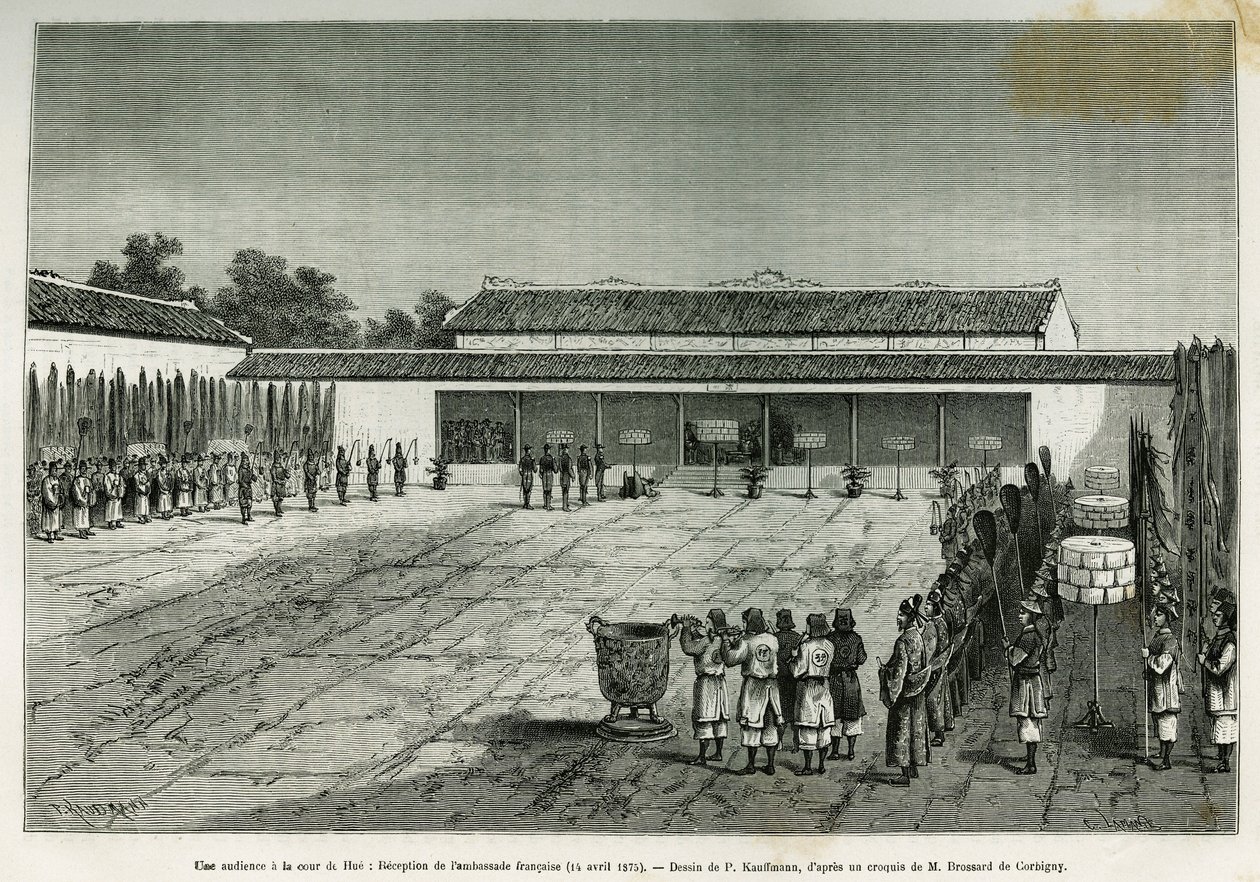 A hearing at the court of Hue (Vietnam), reception of the French embassy, April 14 by French School