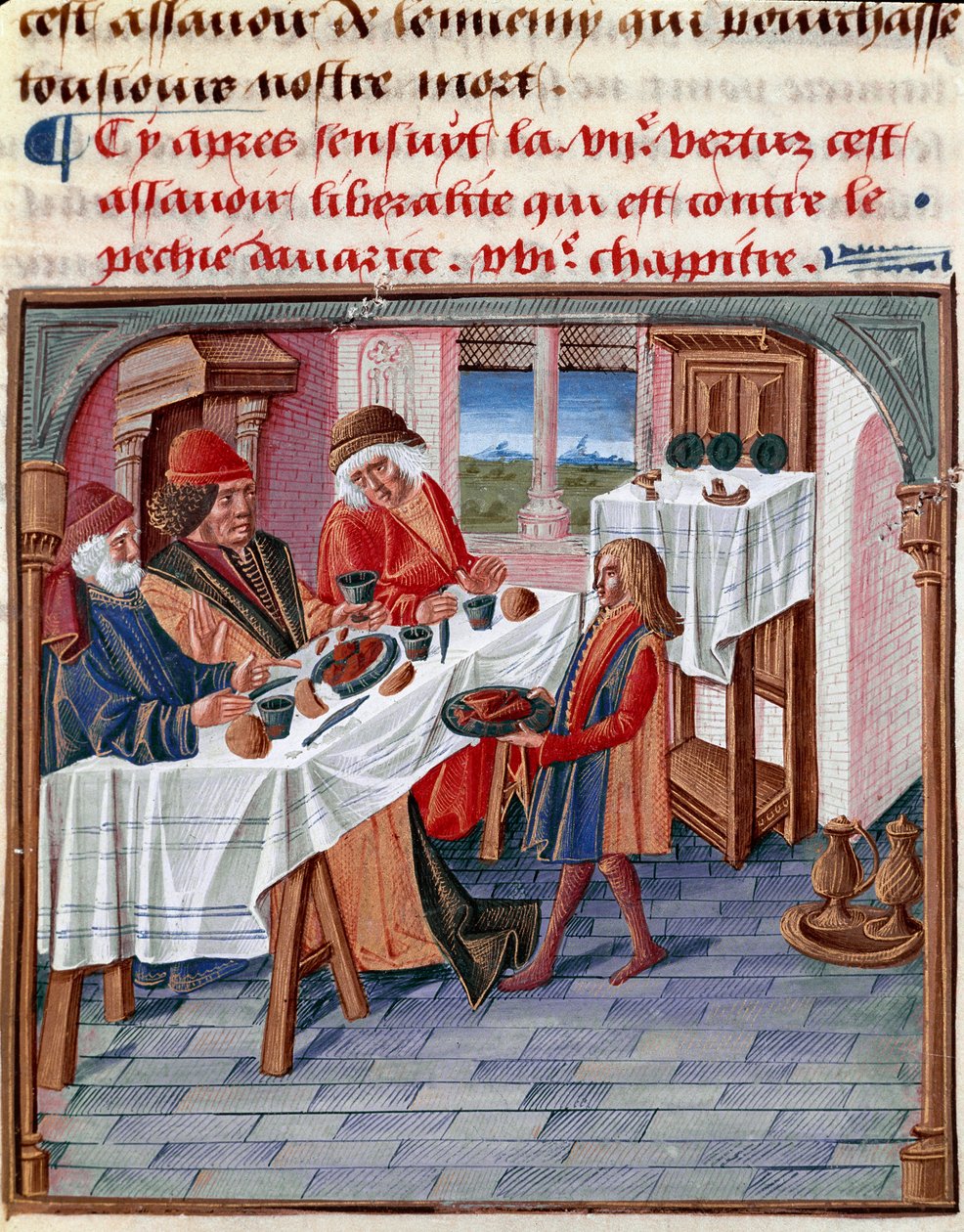 A Man Shares His Table with a Poor in Need (miniature) by French School