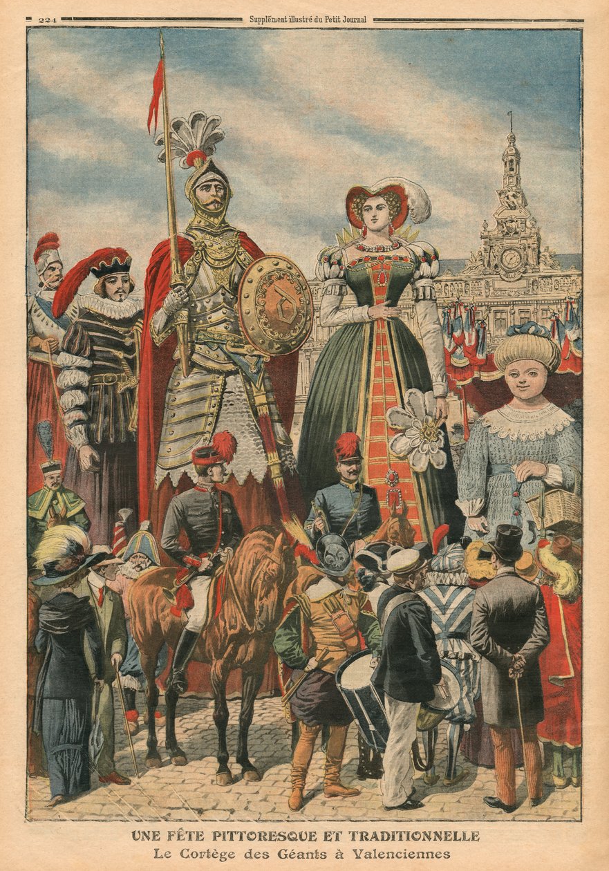 A picturesque and traditional feast, the procession of the Giants at Valenciennes, illustration from 