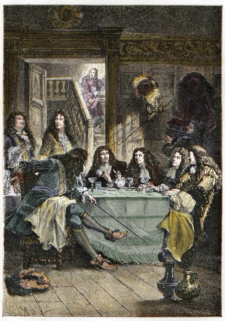 A Salon (Cabaret) Bringing Together French Writers Jean de La Fontaine, Nicolas Boileau-Despreaux, Playwright Jean Baptiste Poquelin dit Moliere, and Poet Jean Racine by French School