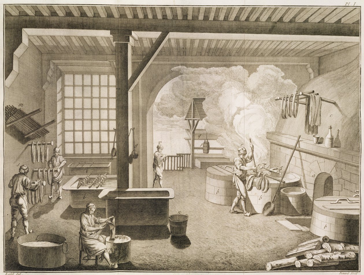 A silk dyers workshop, from the Encyclopedie des Sciences et Metiers by Denis Diderot published c.1770 by French School