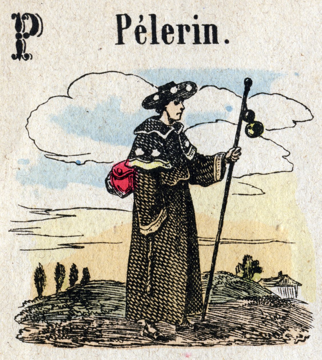 Abecedary. Letter P like Pelerin. Small Encyclopedic Alphabet, Popular Series. Epinal Imaging, late 19th century by French School