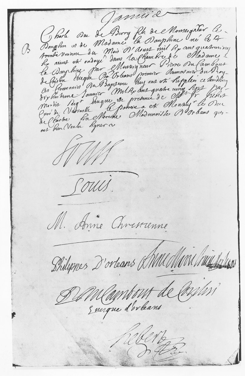 Act of Baptism of Charles, Duc de Berry by French School